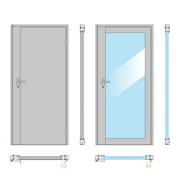 0031 - Enkele deur, vol of beglaasd | Inbraakwerend RC4 WK4 | Kogelwerend FB7, technische tekening