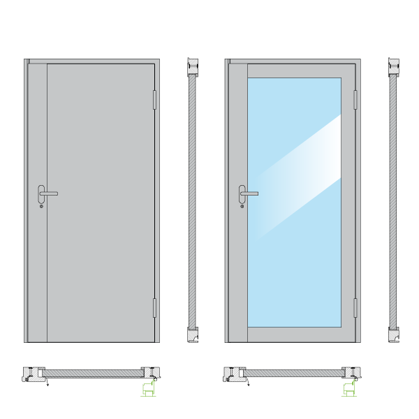 0052 - Enkele deur, vol of beglaasd | Kogelwerend FB7, technische tekening